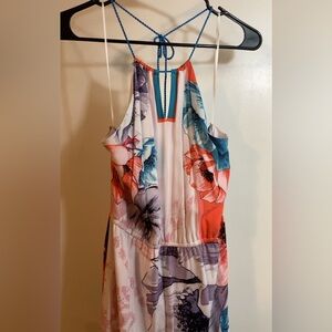 Vibrant Floral Halter Neck Maxi Dress